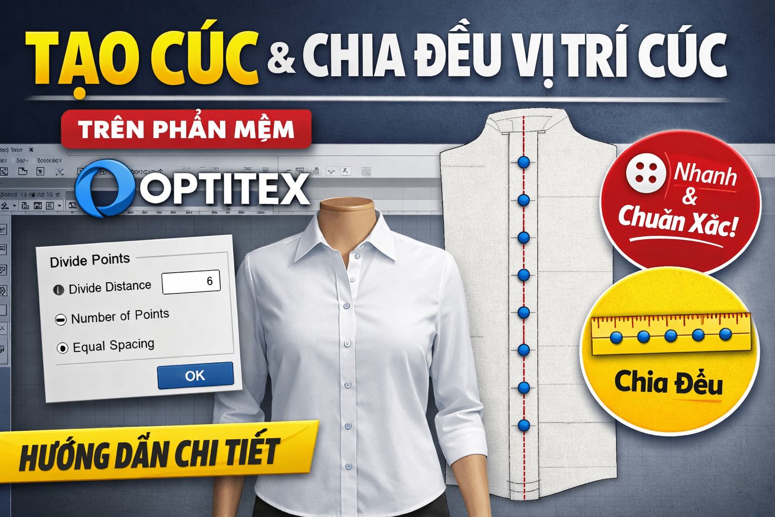 Hướng dẫn cách tạo cúc và chia đều vị trí cúc trên phần mềm Optitex